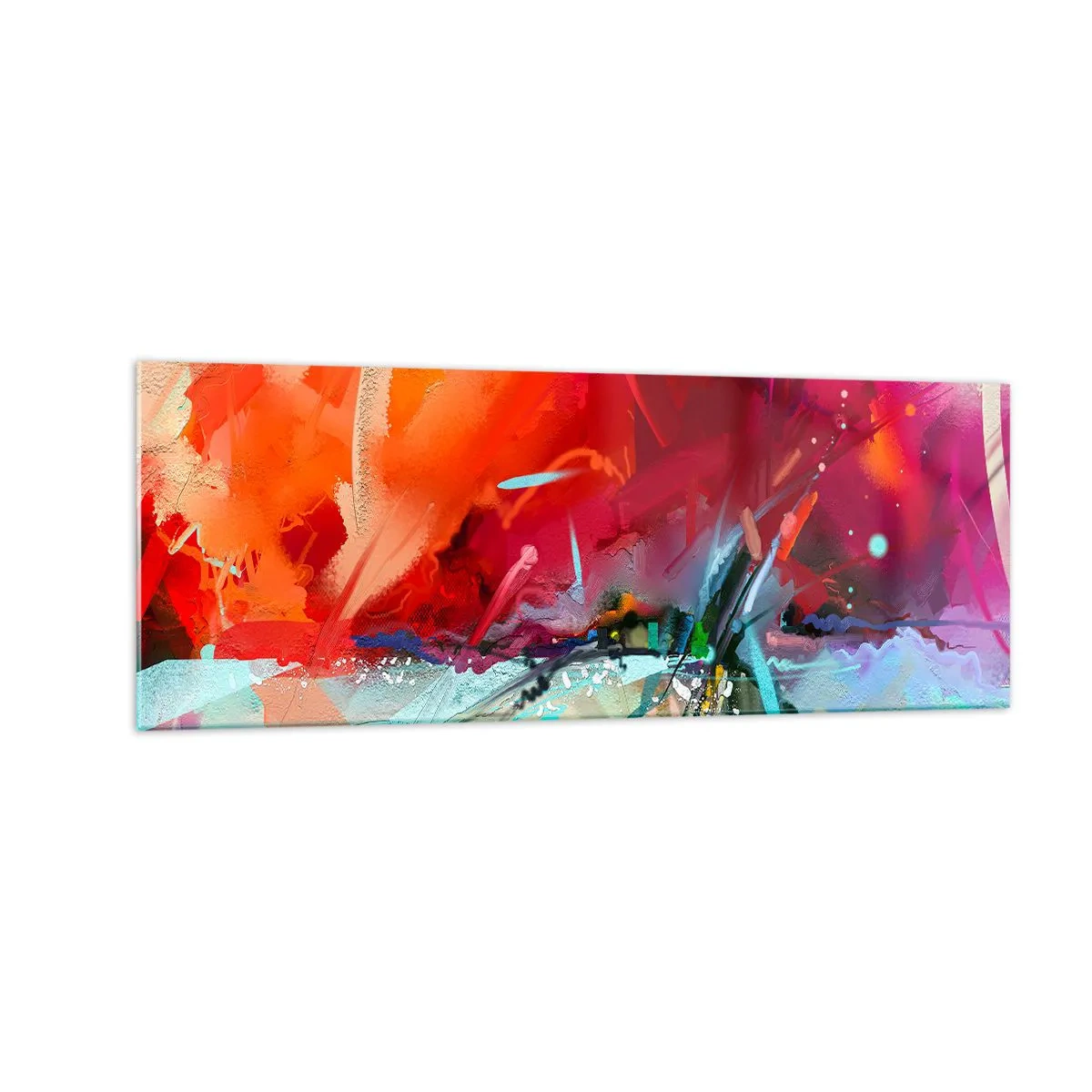 Glasbild - Bild auf glas - Abstrakte Landschaft in intensiven Farben - 140x50cm - Eine Explosion von Lichtern und Farben - Moderne Wanddekoration für Wohnzimmer und Schlafzimmer ARTTOR