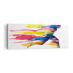 Bild auf Leinwand - Leinwandbild - Ein Läufer in abstrakten Farben symbolisiert Dynamik und Energie - 140x50cm - Über den Regenbogen laufen - Moderne Wanddekoration für Wohnzimmer und Schlafzimmer ARTTOR