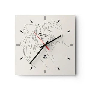 Wanduhr - Glasuhr - Eine minimalistische Illustration eines Paares in einer liebevollen Umarmung - 30x30cm - Verstrickt im Gefühl - Moderne Wanddekoration für Wohnzimmer und Schlafzimmer ARTTOR