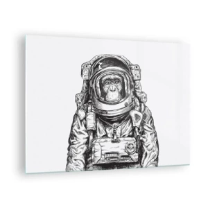 Glasbild - Bild auf glas - Skizze eines Affen im Astronautenanzug auf weißem Hintergrund - 70x50cm - Alternative Evolution - Moderne Wanddekoration für Wohnzimmer und Schlafzimmer ARTTOR