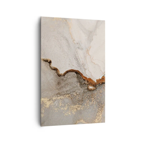 Bild auf Leinwand - Leinwandbild - Abstraktes Motiv mit Gold- und Grautönen - 80x120cm - An der Grenze der Farben - Moderne Wanddekoration für Wohnzimmer und Schlafzimmer ARTTOR