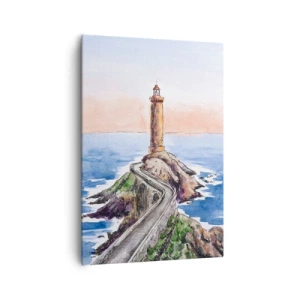 Bild auf Leinwand - Leinwandbild - Ein Leuchtturm an einer felsigen Küste - 70x100cm - Dem Meer zugewandt - Moderne Wanddekoration für Wohnzimmer und Schlafzimmer ARTTOR