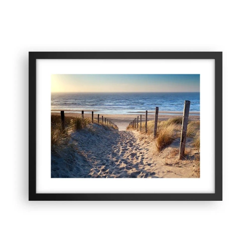 Poster in einem schwarzem Rahmen - Das Rauschen des Meeres, der Gesang der Vögel, ein wilder Strand im Gras ... - 40x30 cm