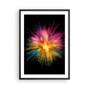 Poster in einem schwarzem Rahmen - Explosion von farbigem Pulver auf schwarzem Hintergrund - 50x70cm - Die Geburt der Farben - Moderne Wanddekoration für Wohnzimmer und Schlafzimmer ARTTOR
