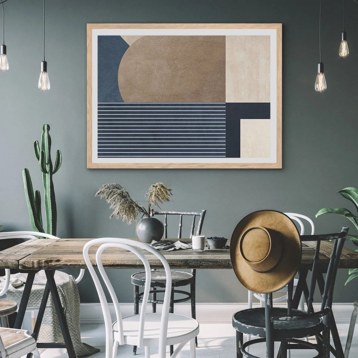 Poster in einem Rahmen aus heller Eiche - Komposition aus Einfachheit und Rundheit - 50x40 cm