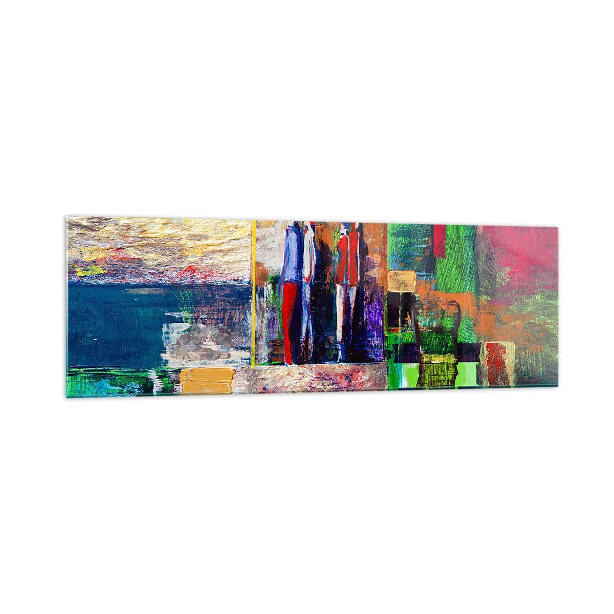 Glasbild - Bild auf glas - Abstrakte Komposition mit Figuren und geometrischen Mustern - 160x50cm - Beziehungen und Emotionen - Moderne Wanddekoration für Wohnzimmer und Schlafzimmer ARTTOR