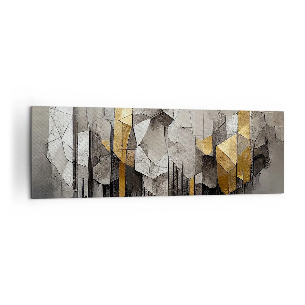 Bild auf Leinwand - Leinwandbild - Geometrische Abstraktion in Gold- und Grautönen - 160x50cm - Komposition aus Eis und Licht - Moderne Wanddekoration für Wohnzimmer und Schlafzimmer ARTTOR