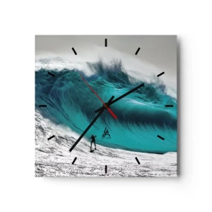 Wanduhr - Glasuhr - Surfer vor einer riesigen Welle - 30x30cm - Herausforderung angenommen - Moderne Wanddekoration für Wohnzimmer und Schlafzimmer ARTTOR
