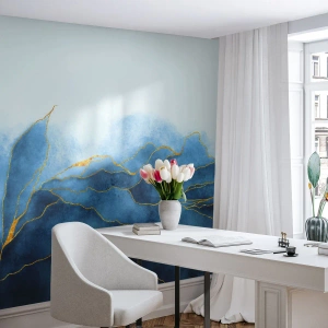 Fototapete Premium Canvas - Blau im Gold - Luxus, Glanz, Abstraktion - 300x210 cm