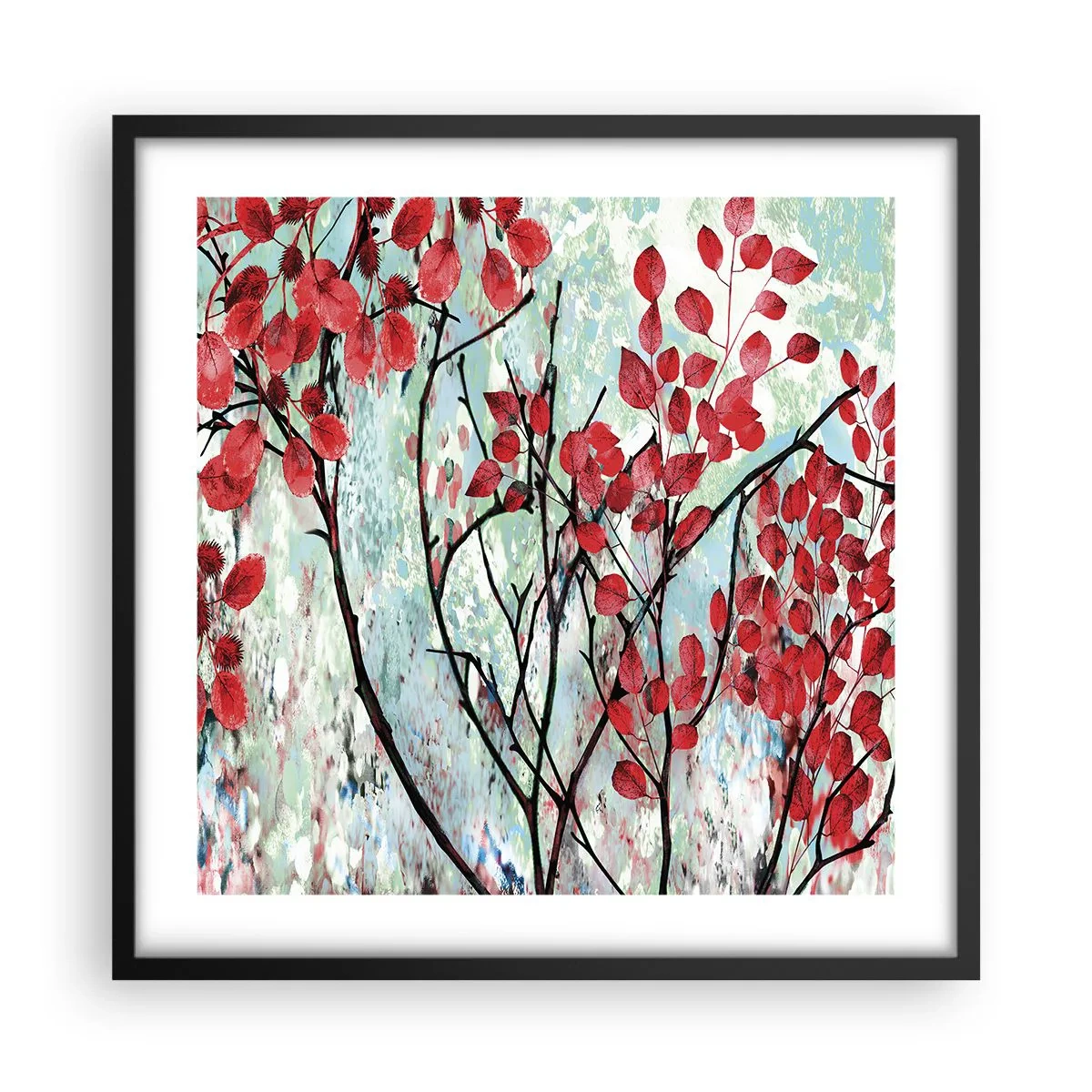 Poster in einem schwarzem Rahmen - Baum in Scharlachrot - 50x50 cm