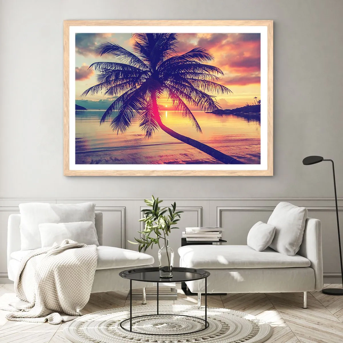Poster in einem Rahmen aus heller Eiche - Abend unter Palmen - 40x30 cm