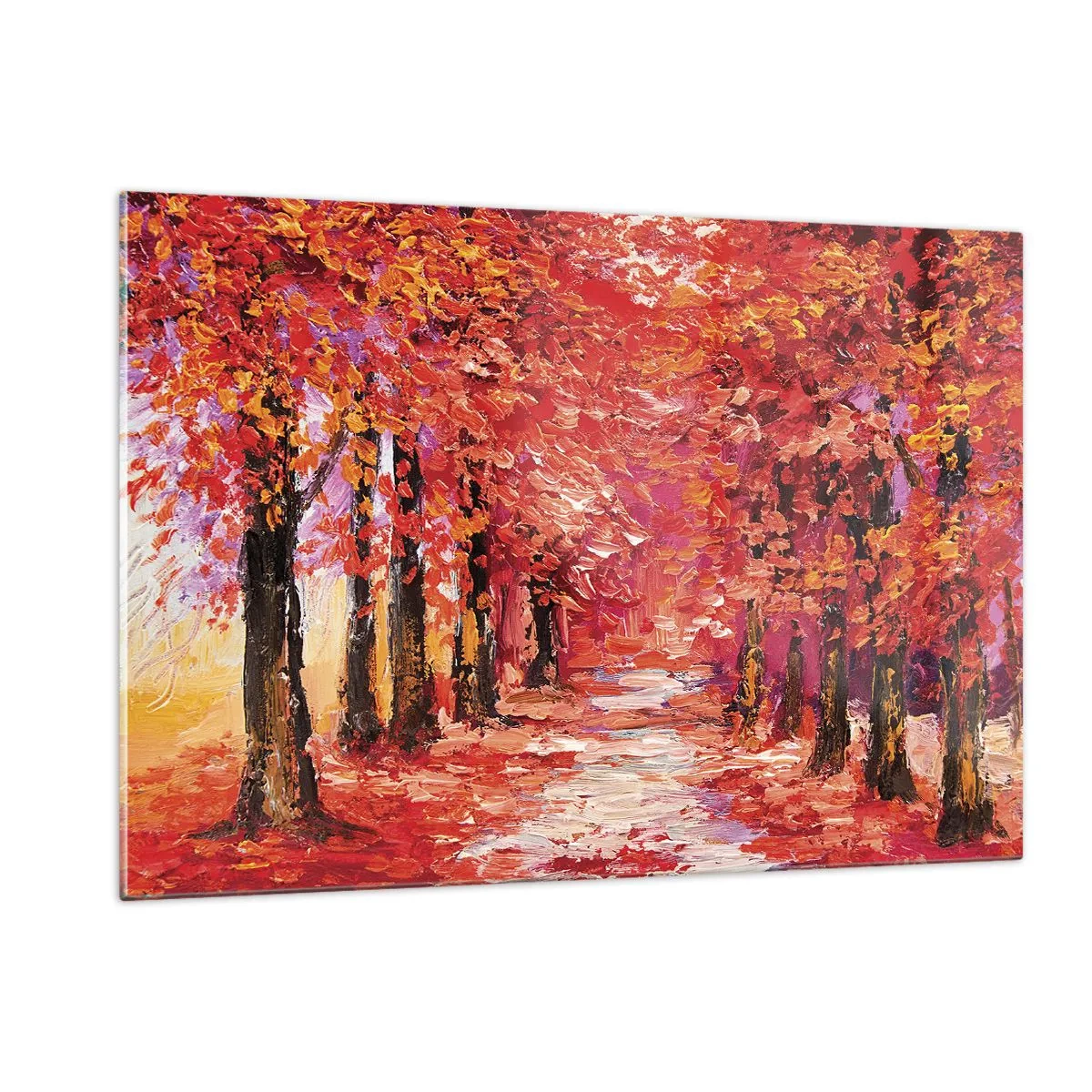Glasbild - Bild auf glas - Eine malerische Gasse in herbstlichen Farben voller warmer Farbtöne - 120x80cm - Herbstlicher Eindruck - Moderne Wanddekoration für Wohnzimmer und Schlafzimmer ARTTOR
