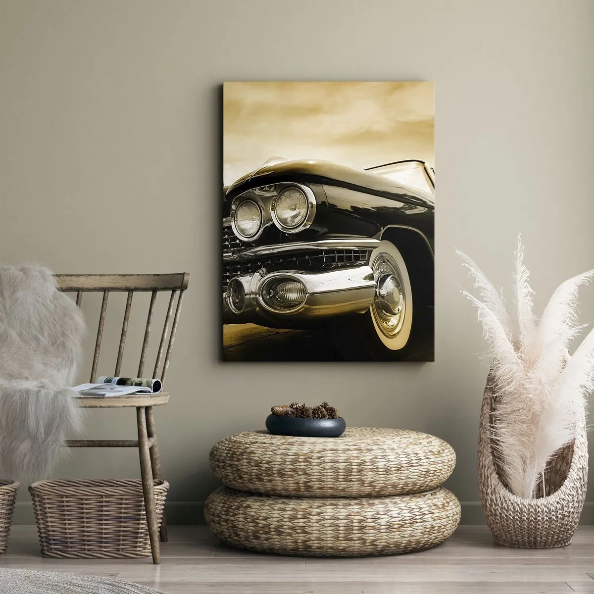 Bild auf Leinwand - Leinwandbild - Ein Oldtimer im Retro-Look und mit Chromdetails. - 50x70cm - Klassiker vergehen nie - Moderne Wanddekoration für Wohnzimmer und Schlafzimmer ARTTOR