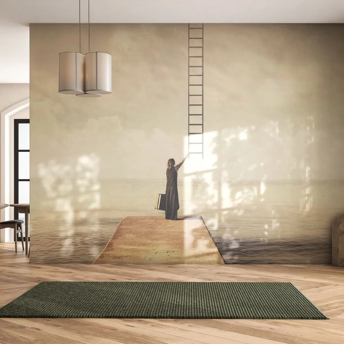Fototapete Premium Sand - Eine magische Reise - Abstraktion, Frau, Leiter - 300x210 cm