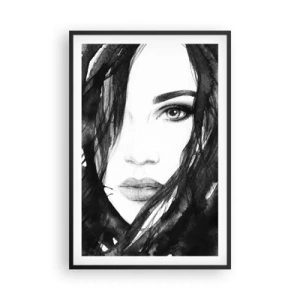 Poster in einem schwarzem Rahmen - Porträt einer Dame in Schwarzweiß - 61x91 cm