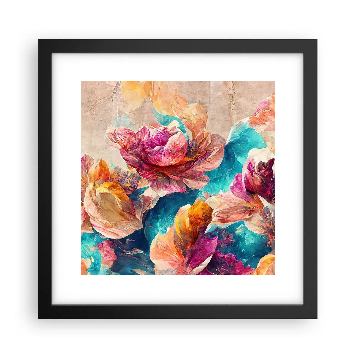 Poster in einem schwarzem Rahmen - Farbenpracht des Straußes - 30x30 cm