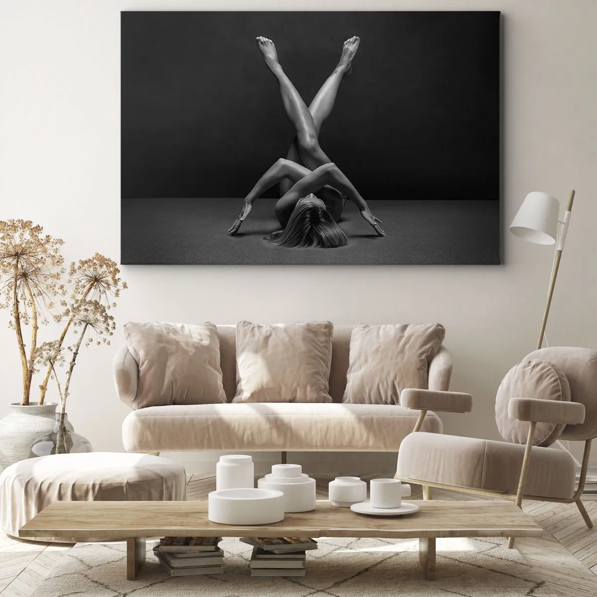 Bild auf Leinwand - Leinwandbild - Eine künstlerische Interpretation einer Frau in Schwarzweiß - 70x50cm - Die Geometrie der Nacktheit - Moderne Wanddekoration für Wohnzimmer und Schlafzimmer ARTTOR