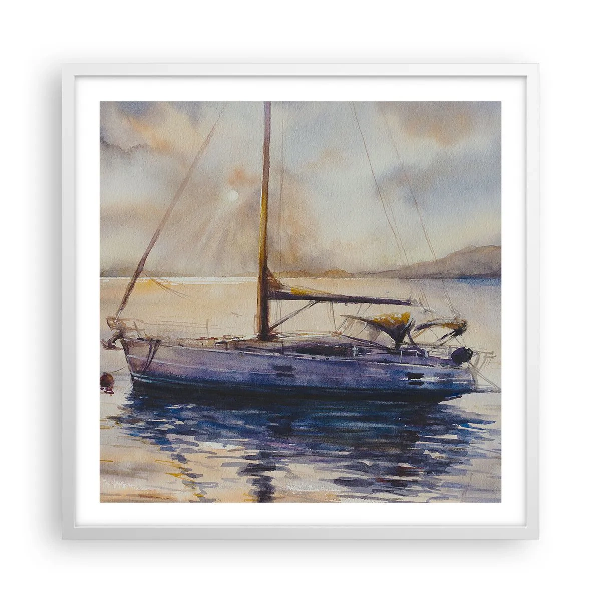 Poster in einem weißen Rahmen - Abend in der Bucht - 60x60 cm