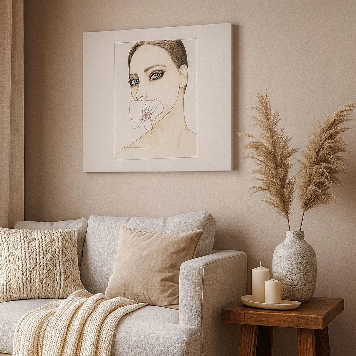 Bild auf Leinwand - Leinwandbild - Porträt einer Frau mit einer Orchidee in zarten Farben - 70x50cm - Ein Symbol für Eleganz und Schönheit - Moderne Wanddekoration für Wohnzimmer und Schlafzimmer ARTTOR