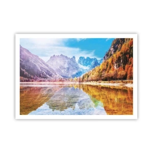 Poster - Herbstliche Berglandschaft mit See - 100x70cm - Und in den Bergen ist es schon Herbst - Moderne Wanddekoration für Wohnzimmer und Schlafzimmer ARTTOR
