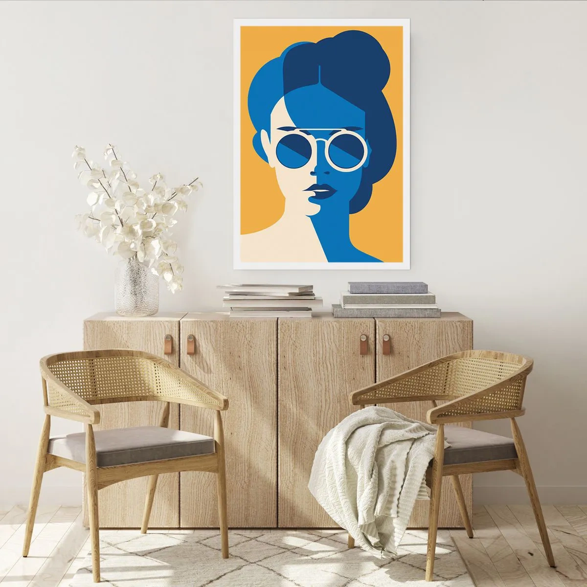 Poster - Abstraktes Porträt einer Frau mit Sonnenbrille - 50x70cm - Urlaubslook - Moderne Wanddekoration für Wohnzimmer und Schlafzimmer ARTTOR