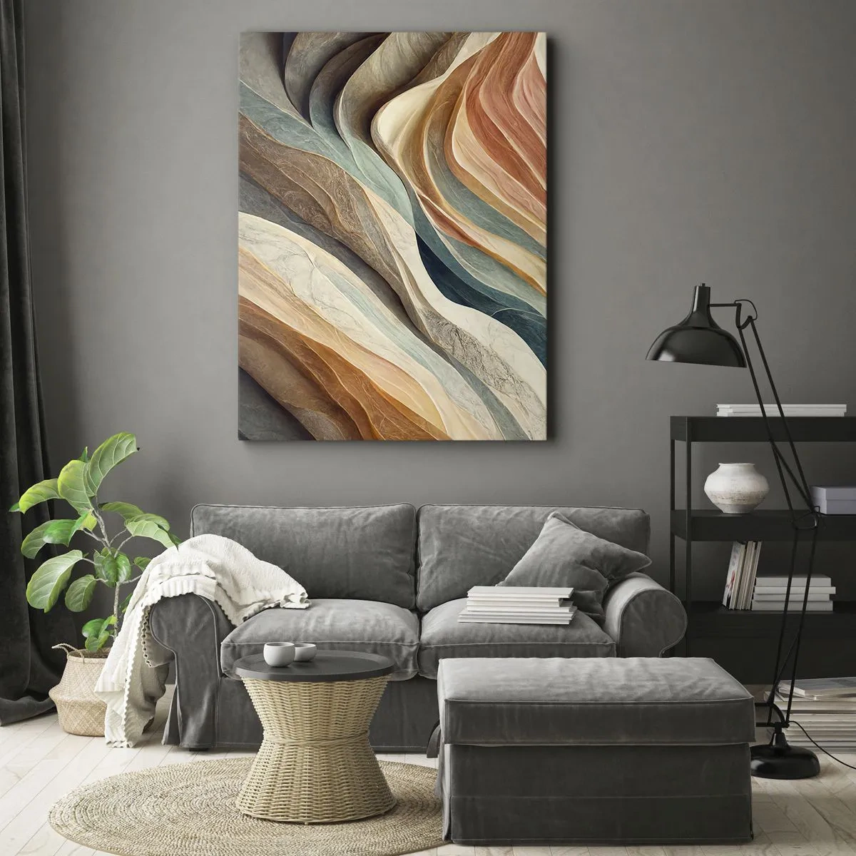 Bild auf Leinwand - Leinwandbild - Abstrakte Wellen in Pastelltönen - 50x70cm - Moment vor der Veränderung - Moderne Wanddekoration für Wohnzimmer und Schlafzimmer ARTTOR