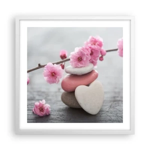 Poster in einem weißen Rahmen - Glückseligkeit mit einer Kirschblüte - 50x50 cm