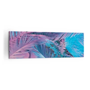 Bild auf Leinwand - Leinwandbild - Tropische Blätter in Rosa- und Blautönen - 160x50cm - Tropen in Rosa und Blau - Moderne Wanddekoration für Wohnzimmer und Schlafzimmer ARTTOR