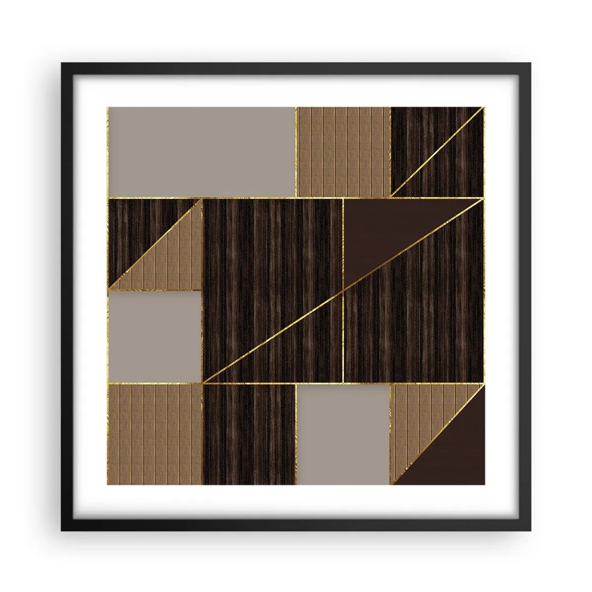 Poster in einem schwarzem Rahmen - Ein Mosaik aus Braun und Gold - 50x50 cm