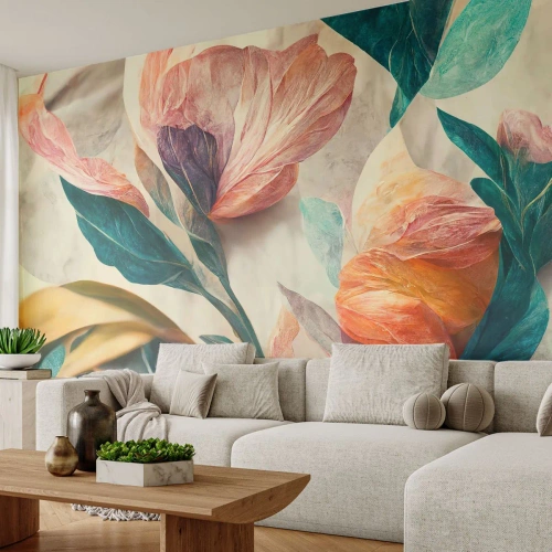 Maßgeschneiderte Fototapete Premium Canvas - Blumen der südlichen Inseln - Blumen, Jahrgang, Botanik