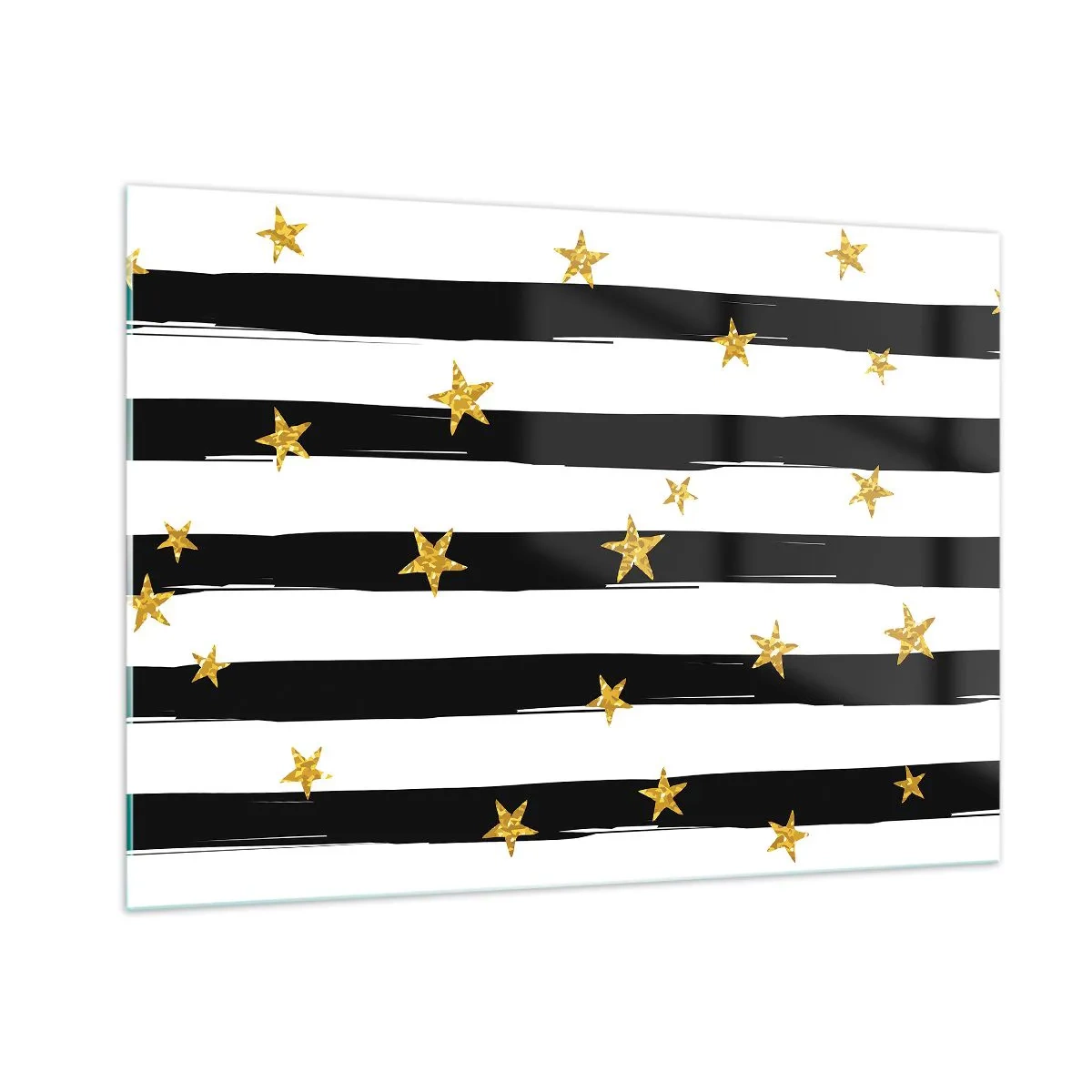 Glasbild - Bild auf glas - Schwarz-weiße Streifen mit goldenen Sternen - 100x70cm - Wir wurden alle unter einem glücklichen Stern geboren - Moderne Wanddekoration für Wohnzimmer und Schlafzimmer ARTTOR