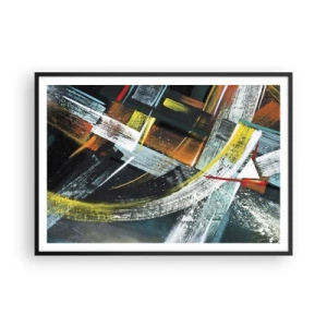 Poster in einem schwarzem Rahmen - Bunte abstrakte Pinselstriche - 100x70cm - Energie der Bewegung - Moderne Wanddekoration für Wohnzimmer und Schlafzimmer ARTTOR