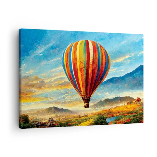Bild auf Leinwand - Leinwandbild - Ein bunter Ballon über einer malerischen Landschaft - 70x50cm - In der Stille sieht man mehr - Moderne Wanddekoration für Wohnzimmer und Schlafzimmer ARTTOR