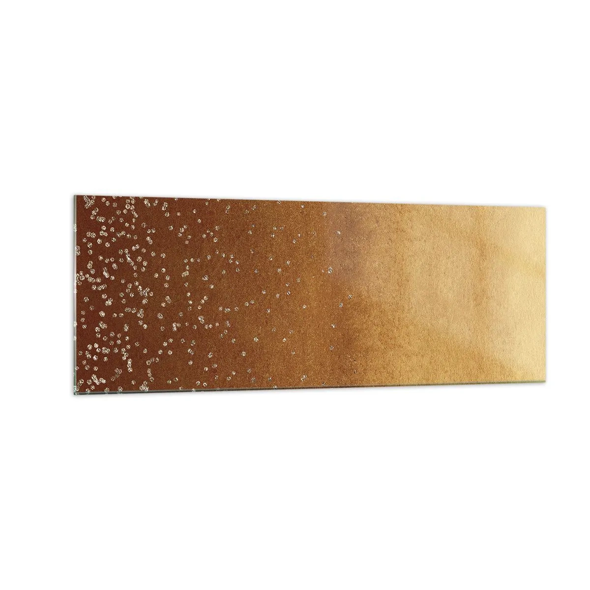Glasbild - Bild auf glas - Ein goldener Farbverlauf mit dezentem Schimmer und Verzierung - 140x50cm - Die Geburt des Lichts - Moderne Wanddekoration für Wohnzimmer und Schlafzimmer ARTTOR