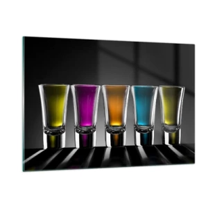 Glasbild - Bild auf glas - Bunte Gläser auf schwarzem Hintergrund im minimalistischen Stil - 120x80cm - Die Farben der Freude - Moderne Wanddekoration für Wohnzimmer und Schlafzimmer ARTTOR