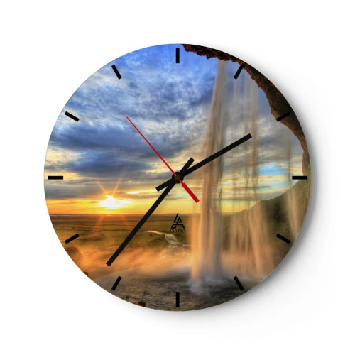 Wanduhr - Glasuhr - Wasserfall mit Blick auf den Sonnenuntergang - 30x30cm - Die Welt hinter einem Schleier aus Tropfen - Moderne Wanddekoration für Wohnzimmer, Küche und Schlafzimmer ARTTOR