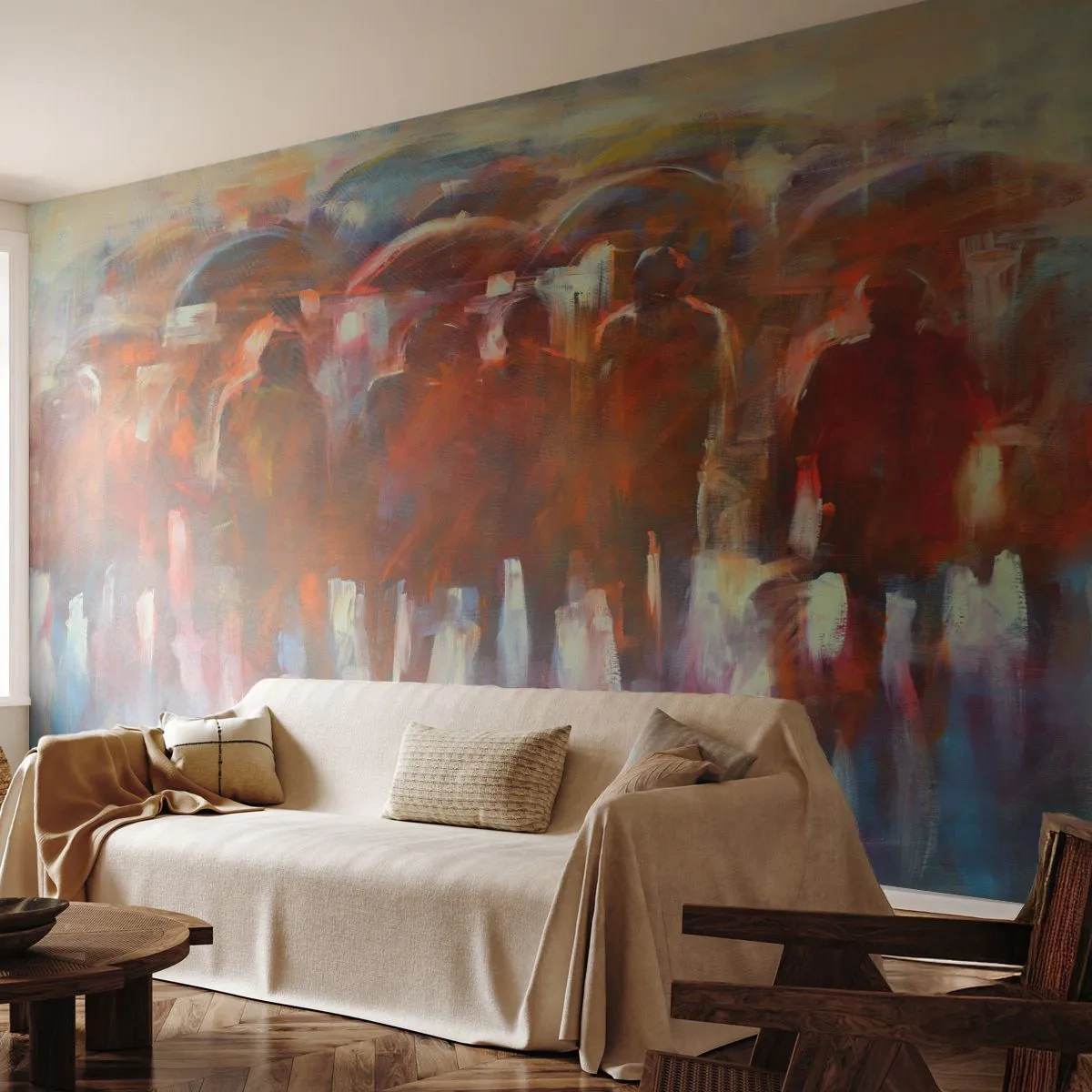 Fototapete Standard Eco - Auch bei Regen und Nebel - Menschen, Geschäftige Stadt, Stück - 200x140 cm