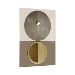 Glasbild - Bild auf glas - Abstrakte Kreise in Gold- und Beigetönen - 70x100cm - Perfekte Balance - Moderne Wanddekoration für Wohnzimmer und Schlafzimmer ARTTOR