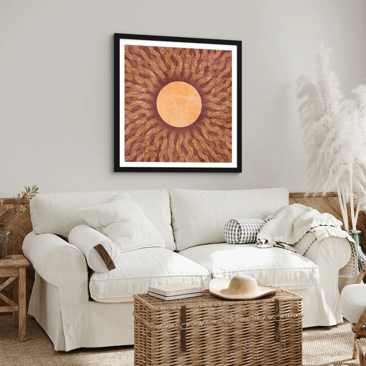 Poster in einem schwarzem Rahmen - Sonnensymbol - 30x30 cm
