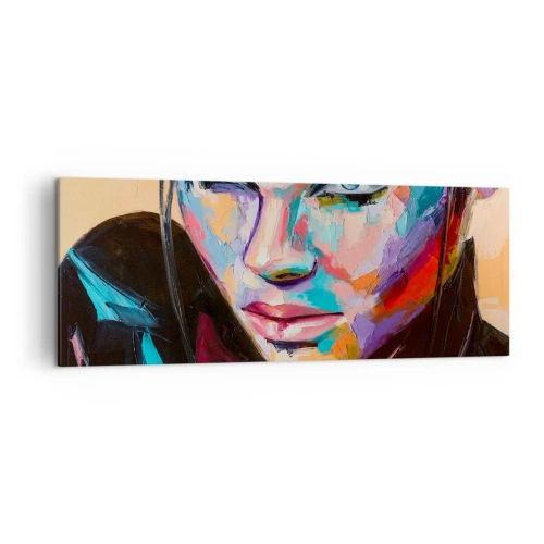 Bild auf Leinwand - Leinwandbild - Porträt einer Frau in lebendigen abstrakten Farben - 140x50cm - Wild im Herzen - Moderne Wanddekoration für Wohnzimmer und Schlafzimmer ARTTOR