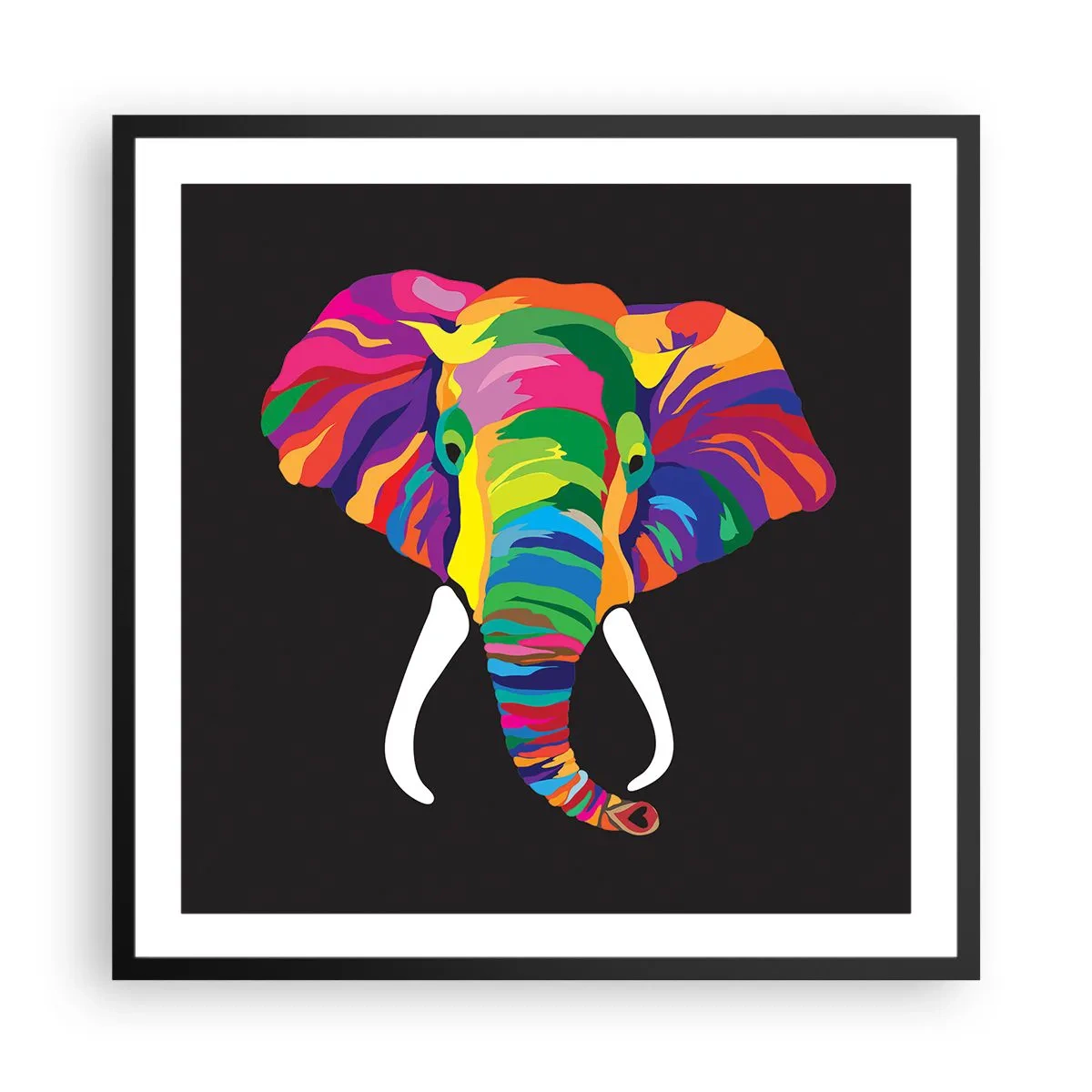 Poster in einem schwarzem Rahmen - Der Elefant, der es liebte, im Regenbogen zu baden - 60x60 cm