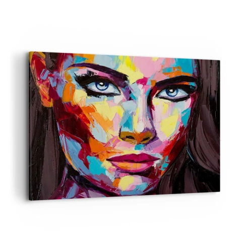 Bild auf Leinwand - Leinwandbild - Ein farbenfrohes abstraktes Porträt einer Frau in intensiven Farben. - 120x80cm - Auch die Seele ist bunt - Moderne Wanddekoration für Wohnzimmer und Schlafzimmer ARTTOR