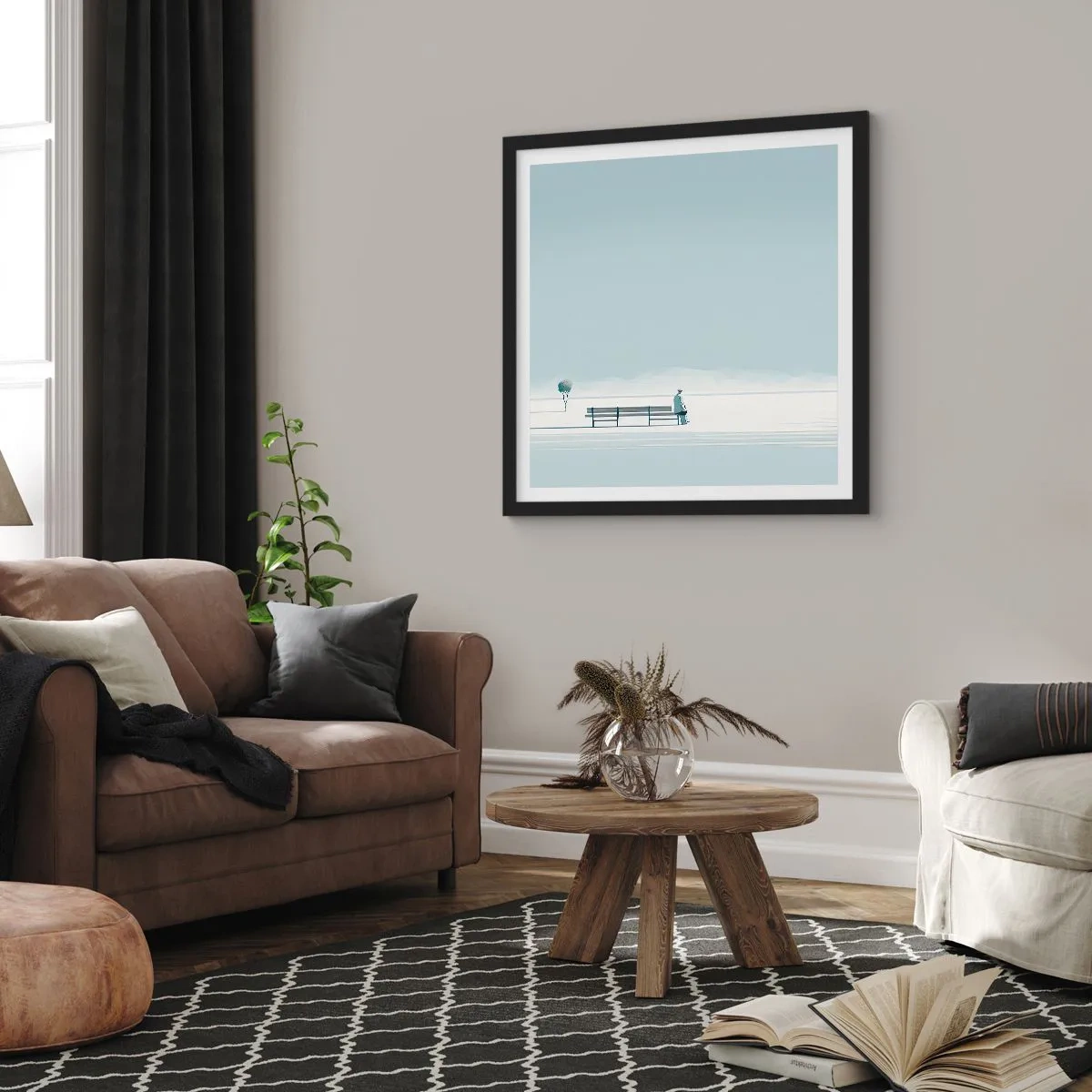 Poster in einem schwarzem Rahmen - Ja, ich warte. - 50x50 cm