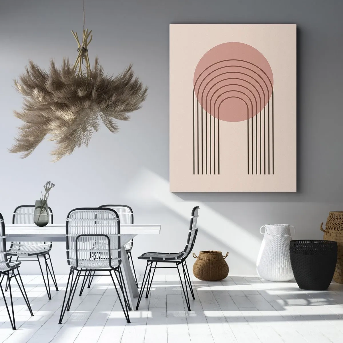Bild auf Leinwand - Leinwandbild - Abstraktes Motiv mit rosa Kreisen und Linien - 80x120cm - Unwiderstehliche Anziehungskraft - Moderne Wanddekoration für Wohnzimmer und Schlafzimmer ARTTOR