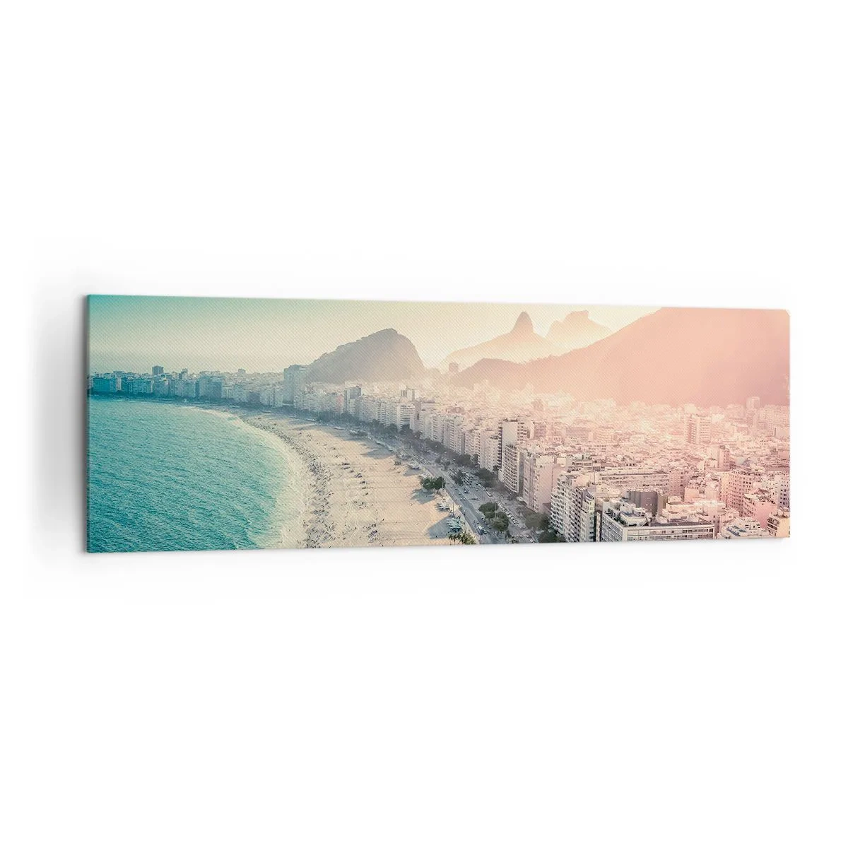 Bild auf Leinwand - Leinwandbild - Panorama des Copacabana-Strandes mit Bergen im Hintergrund in Rio de Janeiro - 160x50cm - Ewiger Urlaub in Rio - Moderne Wanddekoration für Wohnzimmer und Schlafzimmer ARTTOR