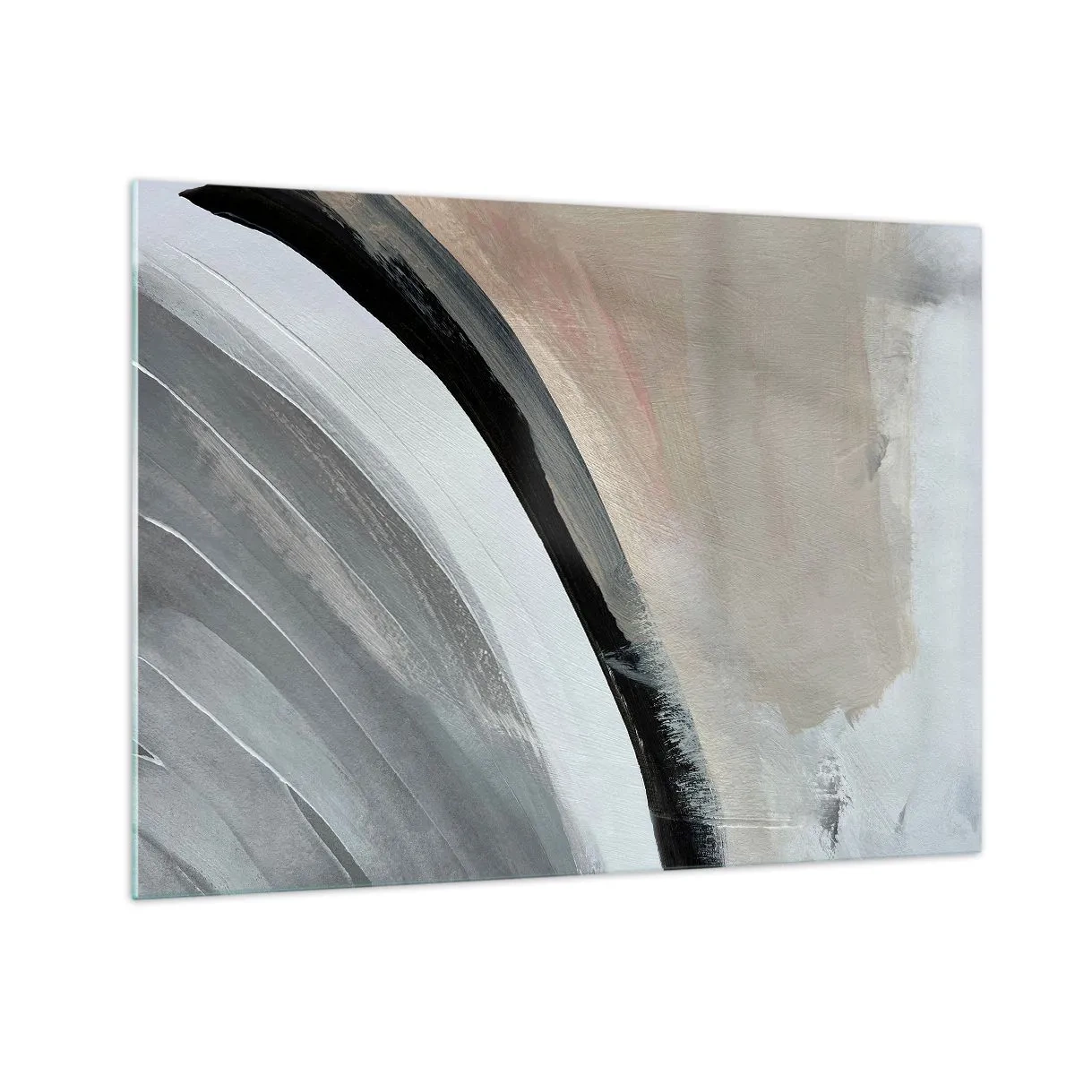 Glasbild - Bild auf glas - Abstrakter Bogen in Grau- und Schwarztönen - 70x50cm - Komposition: Bogen aus Schwarz und Grau - Moderne Wanddekoration für Wohnzimmer und Schlafzimmer ARTTOR