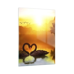 Glasbild - Bild auf glas - Schwarze Schwäne auf dem See bei Sonnenuntergang - 50x70cm - Alles passt zusammen - Moderne Wanddekoration für Wohnzimmer und Schlafzimmer ARTTOR