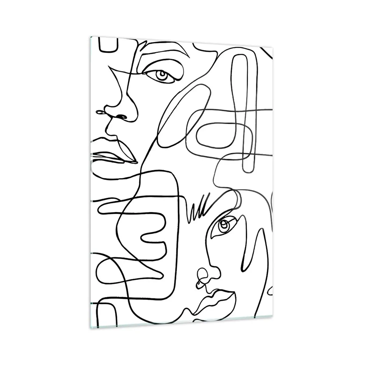 Glasbild - Bild auf glas - Schwarz-weiße Strichzeichnungen von Gesichtern - 50x70cm - In verworrenen Gefühlen - Moderne Wanddekoration für Wohnzimmer und Schlafzimmer ARTTOR