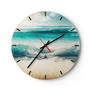 Wanduhr - Glasuhr - Türkisfarbene Wellen brechen an einem Sandstrand - 30x30cm - Frieden des Ozeans - Moderne Wanddekoration für Wohnzimmer, Küche und Schlafzimmer ARTTOR