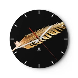 Wanduhr - Glasuhr - Goldene Feder auf schwarzem Hintergrund - 30x30cm - Er hat ein ungewöhnliches Schreibtalent ... - Moderne Wanddekoration für Wohnzimmer, Küche und Schlafzimmer ARTTOR